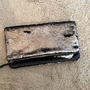 Stella & Dot Black and Silver Sequin Wristlet